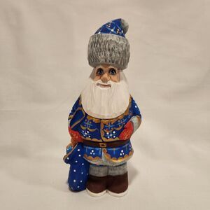 Carved Wooden Santa Russian Ded Moroz 7.5"H Signed Ukraine 2024